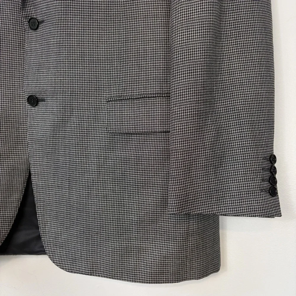 Canali Blazer Mens 44L Houndstooth Silk Wool Sport Coat Jacket Gray Black